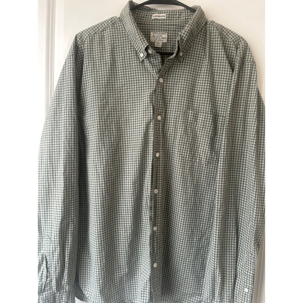 J. Crew Slim Untucked Secret Wash Shirt XL Green Gingham Organic Cotton Stretch